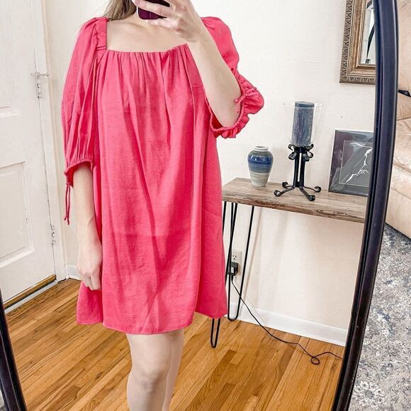 Free People Mara Metallic Puff Sleeve Mini Dress Pink XS - Picture 1 of 11